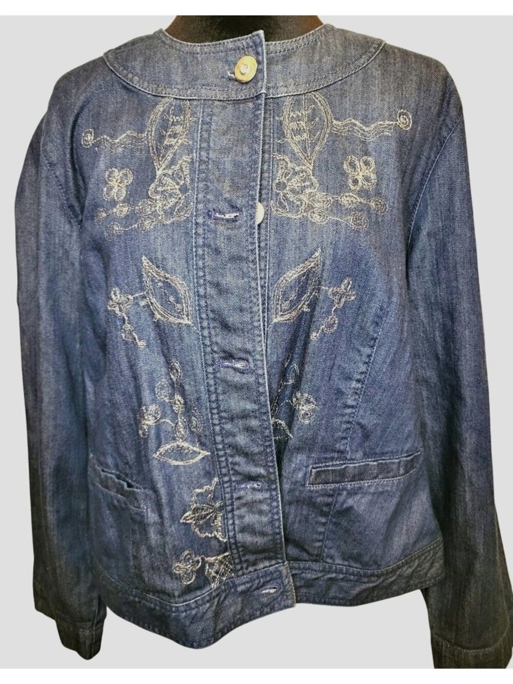 Koret Dark Wash Denim Jacket Structured Embroidered 18 Western Coastal Tailored